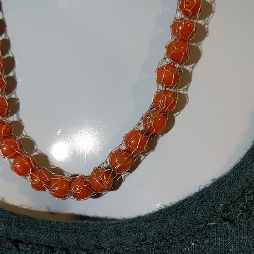 Orange Caged Beaded Necklace